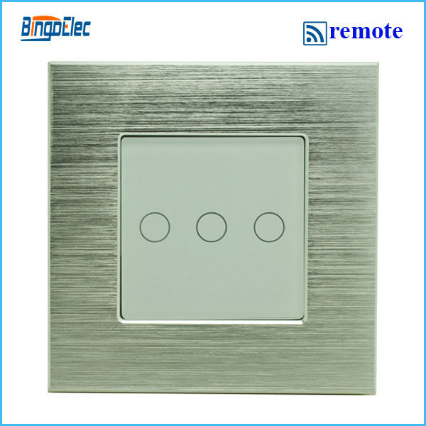 3gang 1way light remote control switch silver aluminum and glass panel touch switch EU UK standard