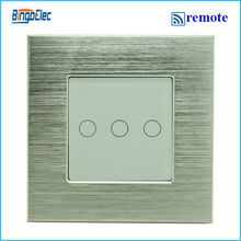 3gang 1way light remote control switch silver aluminum and glass panel touch switch EU UK standard