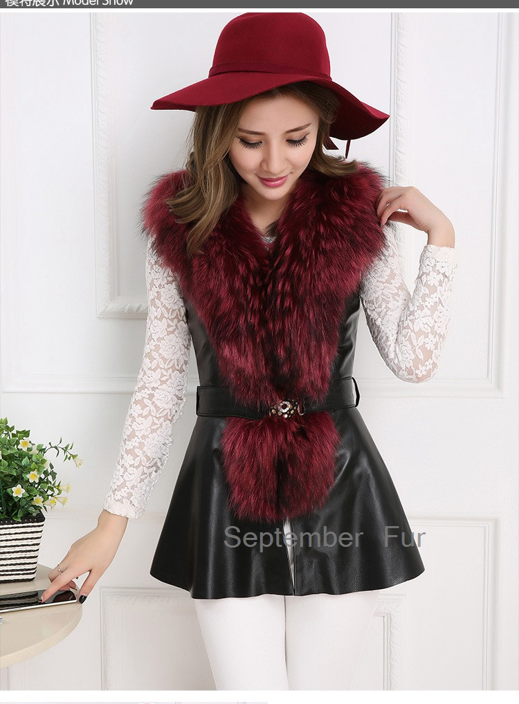 leather and fur collar waistcoat for women (1)