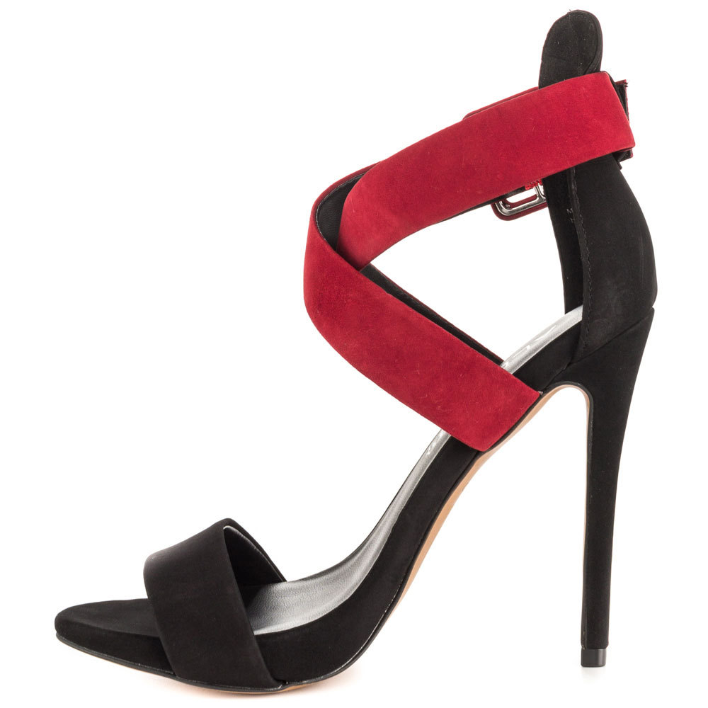 Здесь можно купить  Black and Red Criss Cross Strap Cover Heel High Heels Open Toe Sandal For Women Ankle Strap Shoe Women 2015 Shoes for Women  Обувь
