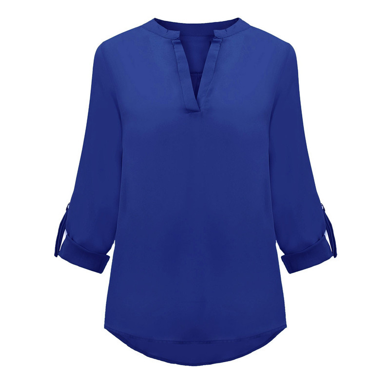 Zanzea 2018 Spring Women V Neck Chiffon Blouse Tops Fashion OL Style Fold Long Sleeve Casual Gray Blouses Plus Size Blusas Shirt aeProduct.getSubject()