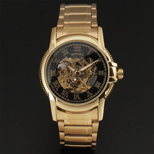 2016 Winner Luxruy Brand Men Wristwatch Skeleton Clock Male Metal Strap Casual Mechanical Automatic Watches Golden