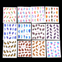  1Set 12Sheet 2015 Fashion Design Mixed Beauty Colorful Feather Sticker On Nails Art Decorations Nail
