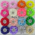 60pcs lot Multilayer Beaded Flower Sew With Pearl Rhinestone Ruffled Chiffon Flower Without Clip Hair Flowers