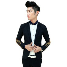 2015 New Arrival Casual Mens Suit Hooded One Button Men White Blazer Outdoors Slim Fit Jacket
