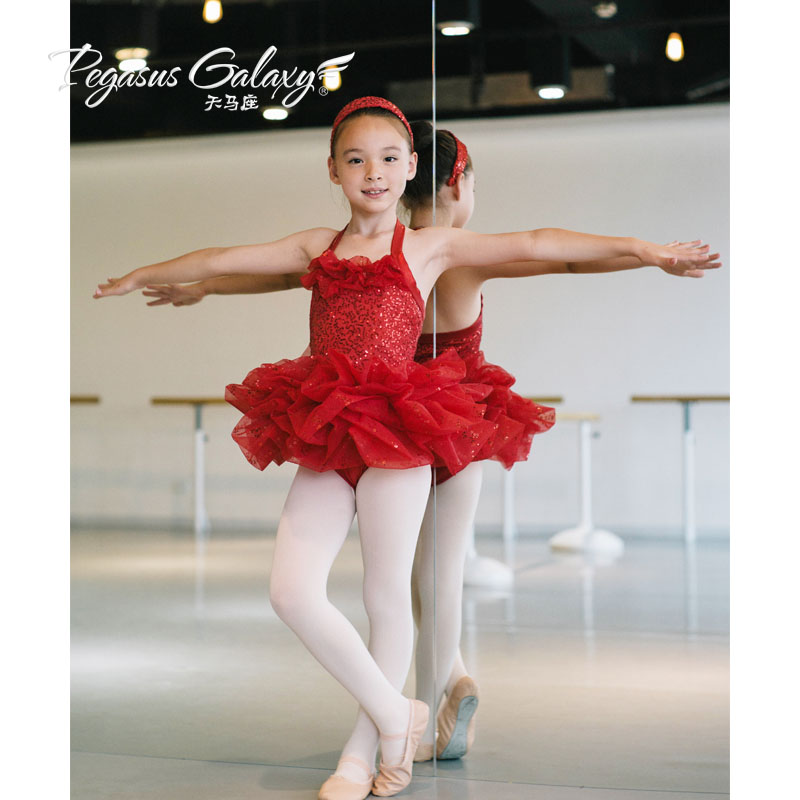 The new children s dance skirt cake skirt red short skirt halter ballet training exercises costumes