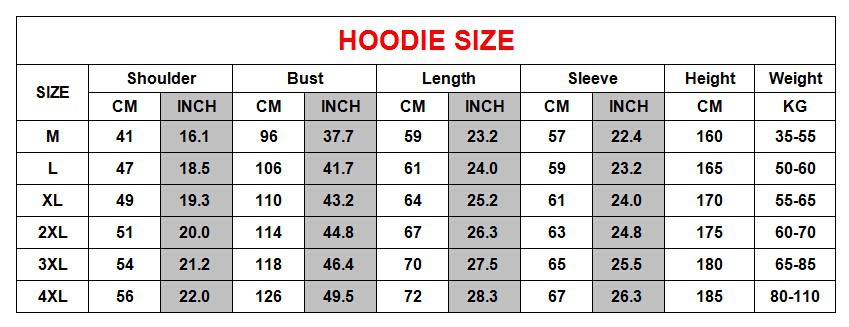 hoodies size