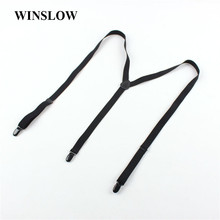 2016 Fashion Solid Black Genuine Leather 3 Clip Unisex Suspenders Women Mens Braces For Trousers Elastic Straps Braces