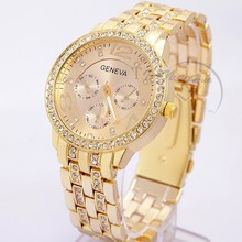 2015 New Famous Brand Women Gold Geneva Stainless Steel Quartz Watch Military Crystal Casual Analog Watches Relogio Feminino Hot
