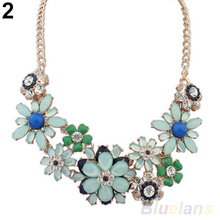 Women s Fashion Jewelry Flowers Bib Statement Necklace Chain Pendant 1QMA