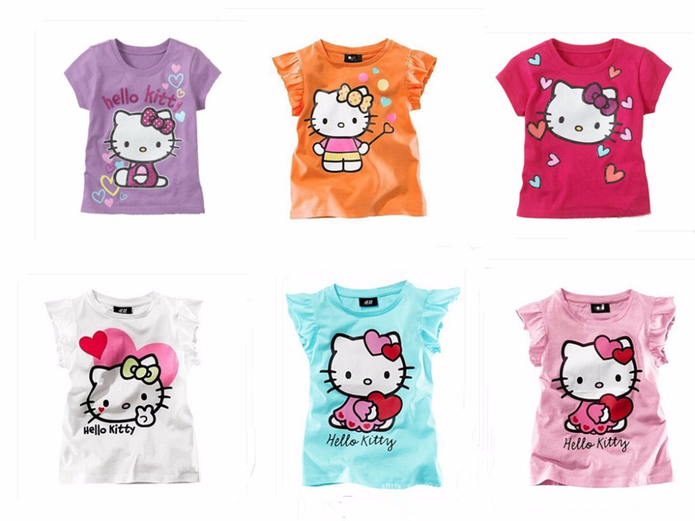 Retail New 2014 Baby Girl Cartoon Hello Kitty Short T Shirt Girl s Cotton Summer T