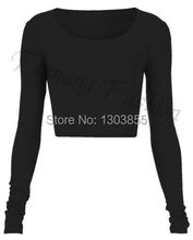 Fashion Sexy Womens Ladies Slim Long Sleeve Crop Top Crew Neck T Shirt Blouse 7Colors