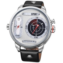 2015 nuevo WEIDE WH-3409 impermeable genuina correa de cuero para hombre de cuarzo Business Casual de pulsera del deporte – blanco + negro