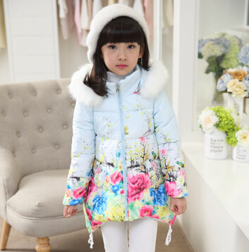 HOT!! 2016 Winter new large flowers with thick cotton-padded clothes the girls Han edition children fashion cotton-padded jacket