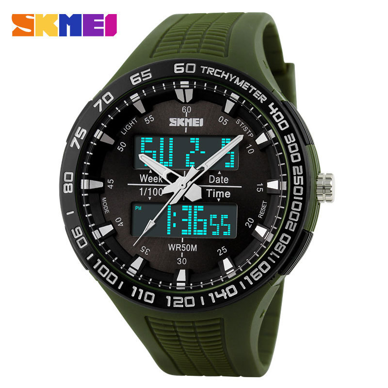 Fashion Black Army Green SKMEI Digital Analog Quartz Waterproof Military Wrist Watches Men Boy Sports Watches