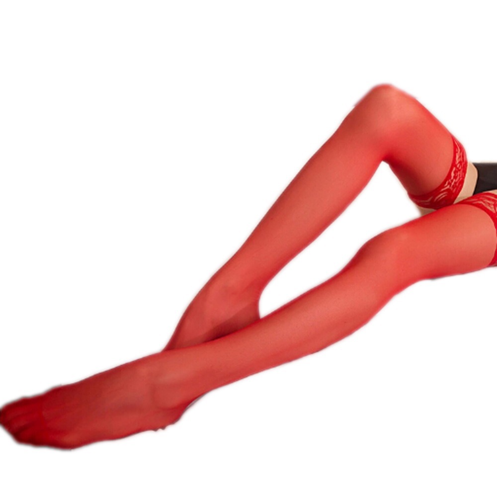 New Style Fashion Temptative Women Sexy Sheer Lace Grid Pantyhose Polyester Spandex Long Sock Transperant Red