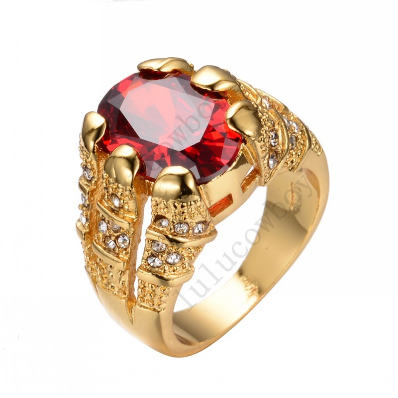 New Fashion Big Oval Red Male Wedding Ring Men's Ruby