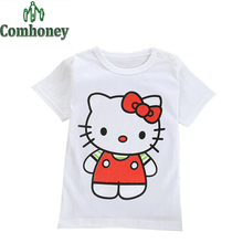 Hello Kitty T-shirts for Boys Girls Summer Baby Cotton Monkey Duck Mouse Lion Cartoon Cute T Shirt Bobo Top Children Clothing