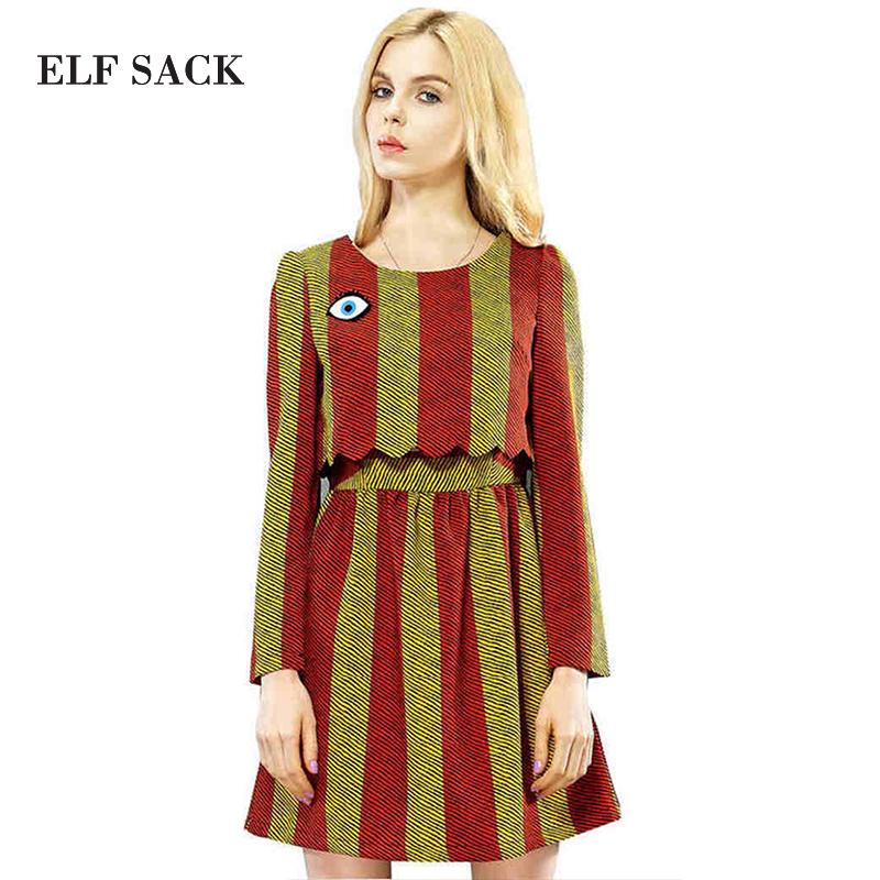 Elf SACK new girls spring color block stripe twinset one-piece dress for women plus siaze  free shipping