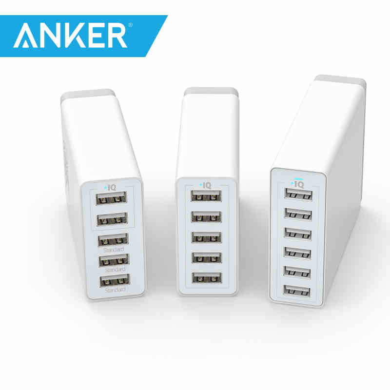 Original Anker PowerPort 6 Port USB Charger 2A Phone Charger 60W US Wall Charging PowerIQ Universal USB Smart Charger for iPhone