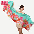 180 65cm Mul berry Big long Silk muffler Scarves Fashion Floral Printed Lace Shawls Women Genuine