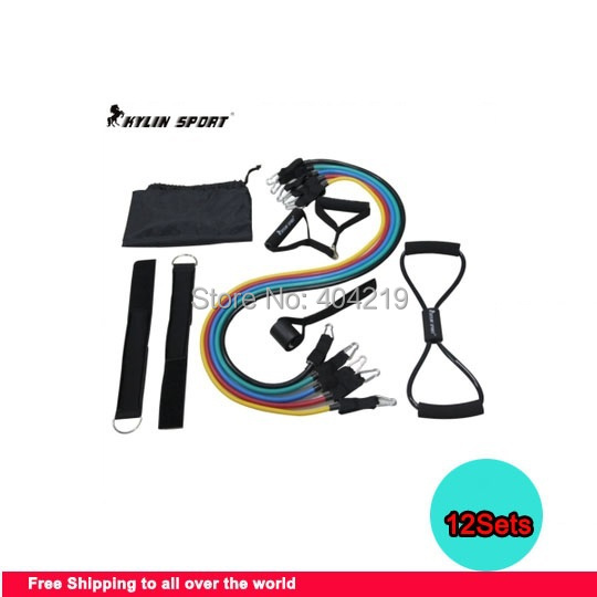 Free Shipping 2014 New Set of 12 PROSOURCE RESISTANCE EXERCISE BANDS for RK12 Latex Resistance Bands