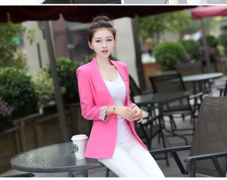 2015 New Women\'s Blue Blazer Summer Office Wear Purple Suit Sexy V-neck Color Patterns Stitching Sleeve Casual Blazer 6 Color 18