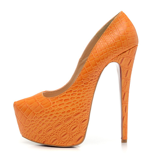 New women orange genuine leather snakeskin pattern high heel dress