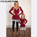 2016 family matching clothes christmas mother daughter dresses lace matching mother daughter clothes mom and daughter