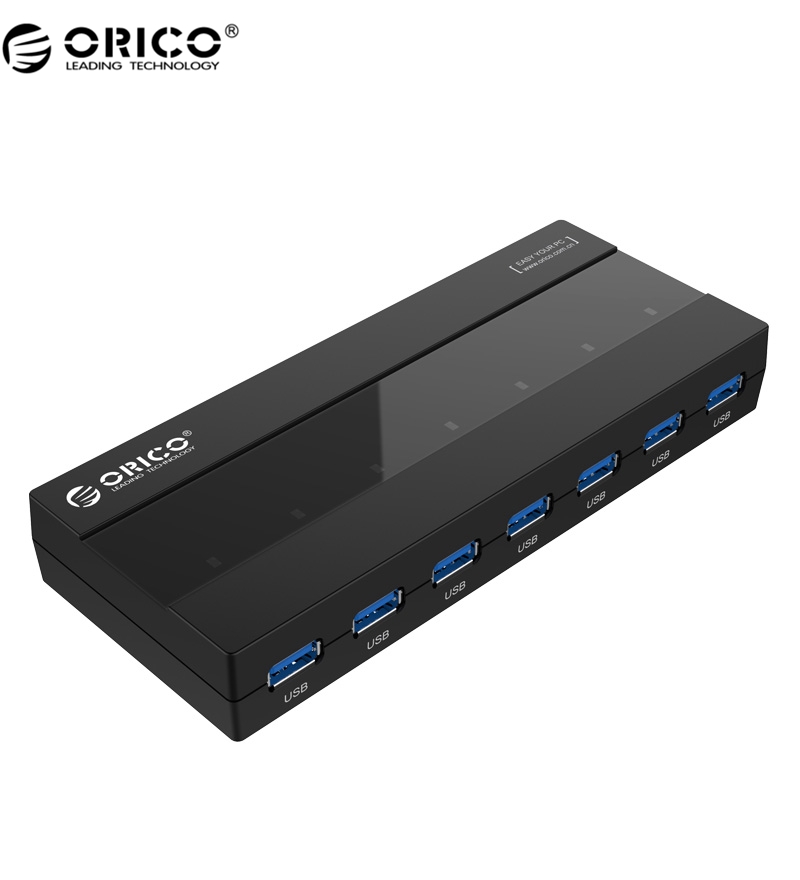 Hot sale ORICO Black ABS 7 Ports 3.0 USB HUB with Power Adapter-US/EU/AU/UK Plug available
