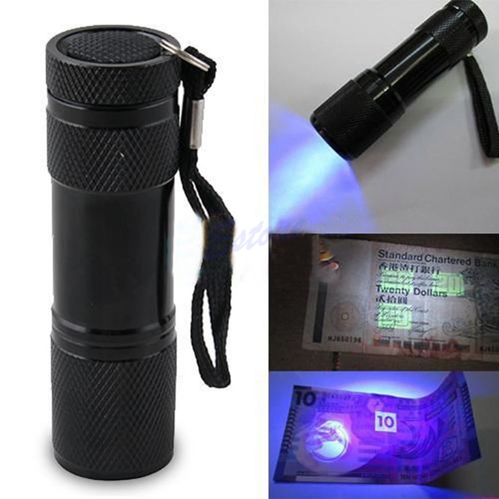 Free Shipping Mini Portable UV Ultra Violet Blacklight 9 LED Flashlight Torch Light Lamp