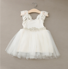 New Hot Baby Girls Fairy Tulle Lace Puff Sleeve Mesh Dress Shine Sashes, Princess White Party Clothing 5 pcs/lot, Wholesale