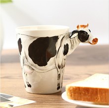 Creative gift Ceramic coffee milk tea mug 3D animal shape Hand painted animals Giraffe Cow Monkey