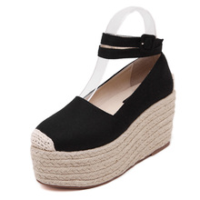 Women Espadrilles Canvas Casual Spring Summer 2016 Rope Sole Thick Platform Flat Mary Janes Shoe Ankle Strap Slip on Muffin Shoe