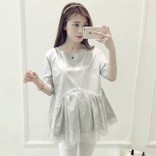 Fashion Summer Style O neck Short Sleeve Cute Maternity pure Solid Color Lace Tops/ t shirt for Pregnant Pregnancy women Clothes
