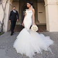 Elegant Korean Tulle Wedding Dress 2017 White Fishtail Bride Gowns Mermaid Court Train Sexy Backless Cheap
