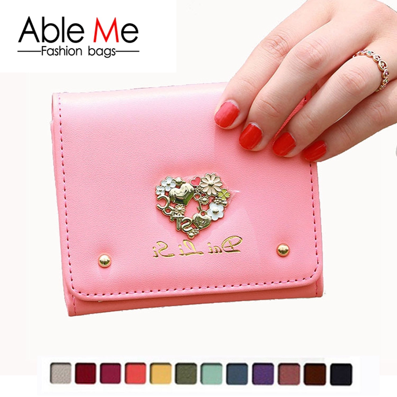 New 2015 Fashion design famous brand wallet cute diamond sweetheart metal rivets women short wallets carteiras