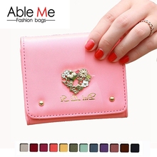 New 2015 Fashion design famous brand wallet cute diamond sweetheart metal rivets women short wallets carteiras