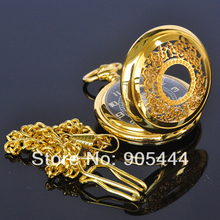 New Gold Flower Type Analog Selekton Mens Hand Winding Mechanical Pocket Watch W015