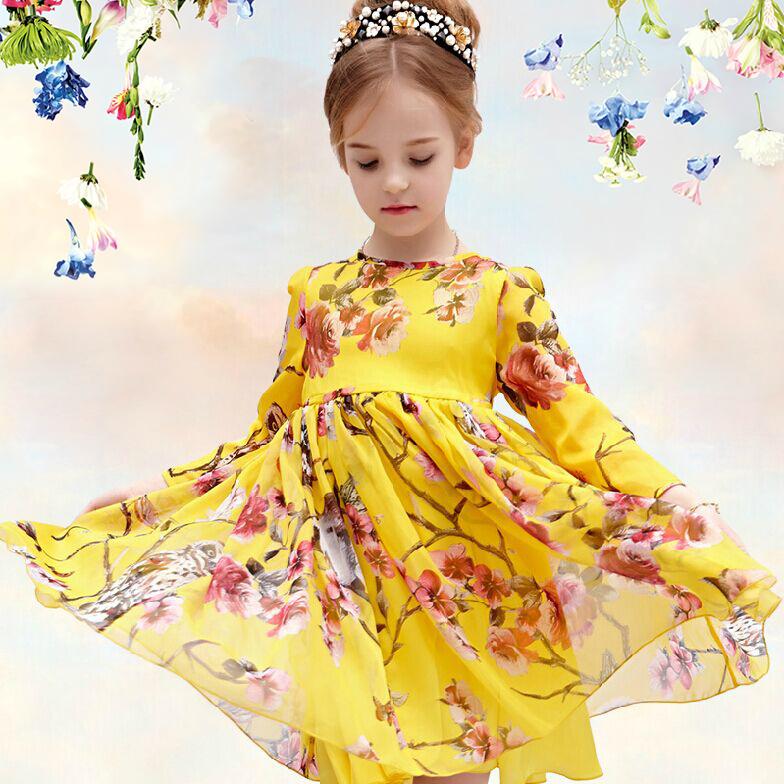 Детские товары 2015 New Girl Chiffon Dress Chiffon Girl Dress Quarter Sleeve Casual Dress Owl animal print Children Dresses Silk Kids Clothes