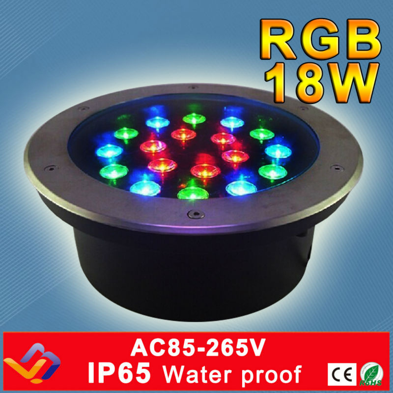 RGB LED Underground Light 18W AC110V&220V Multi Color IP65 CE&Rohs approved Garden/Square/Stage/Bar floor lighting energy saving