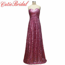 Fashion Rose Red Sequins Sweetheart Bridesmaid Dress Long Custom Made Dress For Wedding Party robe de demoiselle d’honneur