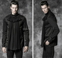 Gorgeous fold gothic Mens Shirt Punk Rave Black Cool Kera Top with jabot ruffles Y472