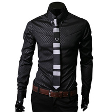 Free shipping man spring 2014 new boutique Obscure South Korea imported fabrics Quilted men’s casual shirts casual shirtsM-XXXL