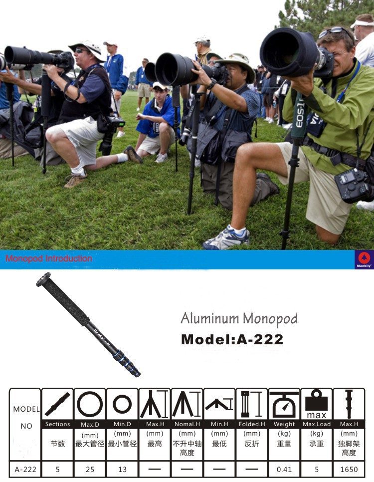 Free-Shipping-Manbily-New-A-222-Aluminum-Monopod-Portable-Standard-For-Travelling-5-Section-Tube-Light (3)