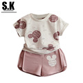 SK Size 3 7T Girls Clothes Summer 2016 Baby Girls Pink Cute Minnie Lace Clothing Sets