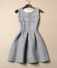 2015 New Womens Autumn and Winter Style Patchwork Tartan Check Plaid Wear to Work Business Black Office A-line Dress vestido