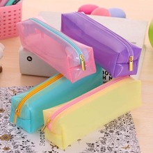Korea new Candy-colored transparent jelly rubber stationery pen pencil case
