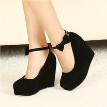 Low Price 2014 New Sexy Women Fashion Cute Cat Face Buckle Shoes Vogue Wedges RED APRICOT BLACK High Heels Platform Pumps 0