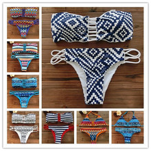 2015 Women Bandeau Bikini Reversible Print swimsuit Strappy swimwear biquini trikini 1112